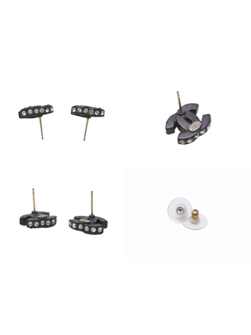 Chanel CC Logo Earrings 02 Rhinestone Black